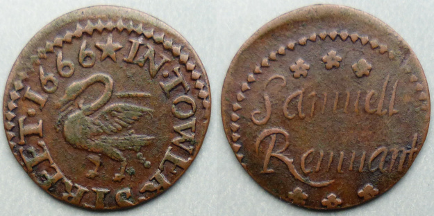 Tower Street, Samuell Remnant 1666 farthing